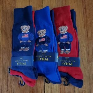 Set of 3 Polo Ralph Lauren Polo Bear socks.